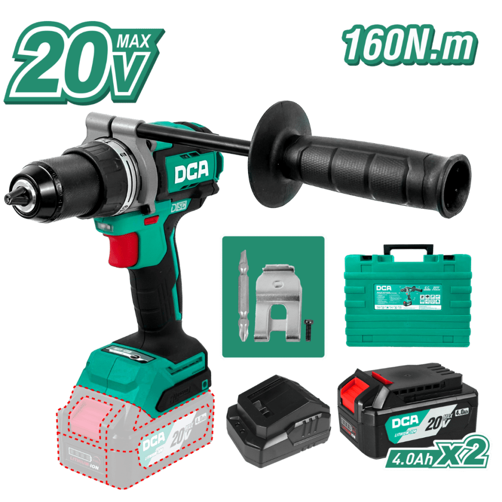 TALADRO PERCUTOR 20V BRUSHLESS 13MM 160N.M (19+2)  B:2X4.0AH MALETI – ADJZ20160IEM