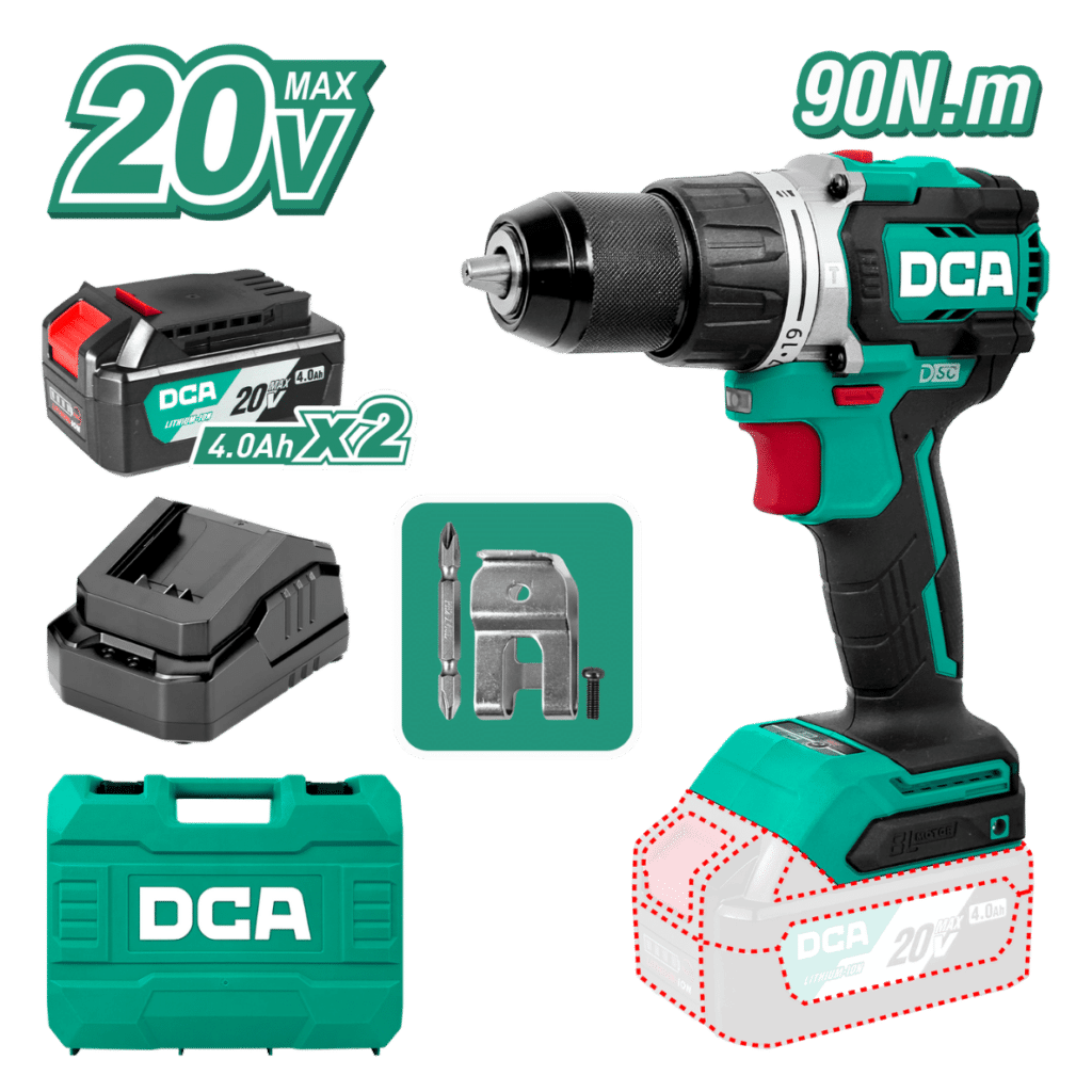 TALADRO PERCUTOR 20V BRUSHLESS 13MM 90N.M (19+2) B:2X4.0AH MALETIN – ADJZ2090IEM