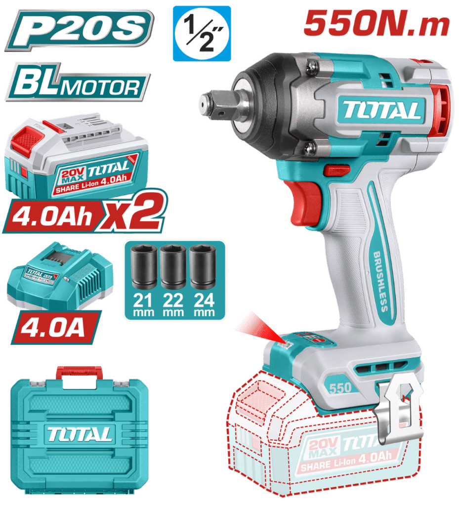 LLAVE IMPACTO BL 20V 550NM 1/2» 3500BPM INDUSTRIAL – TIWLI2055