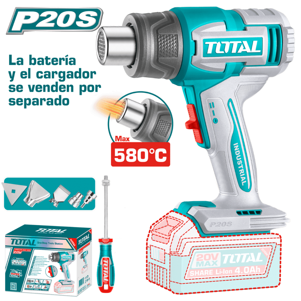 PISTOLA CALOR 20V 30-580C 100/200 L/MIN +ACC INDUSTRIAL – TBLI2008