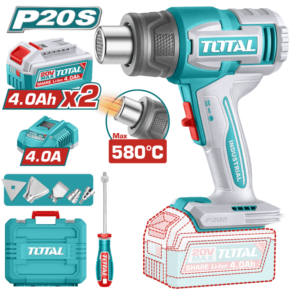 PISTOLA CALOR 20V 30-580C 100/200 L/MIN 2X4.0AH +ACC MALETIN INDUS – TBLI20085
