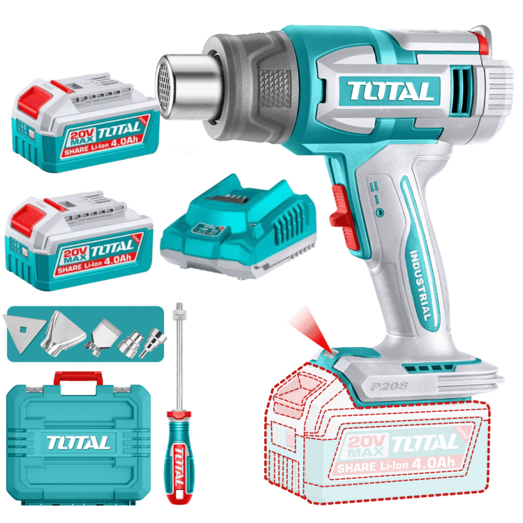 PISTOLA CALOR 20V 30-580C LCD 100/200 L/MIN 2X4.0AH +ACC MALETIN IND – TBLI20582