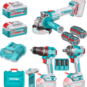 COMBO 3EN1 20V TALADRO 66NM + LLAVE 405NM + AMOLADORA 1200W 2X4.0AH + ACC MALETIN INDUSTRIAL - TCKLI20358