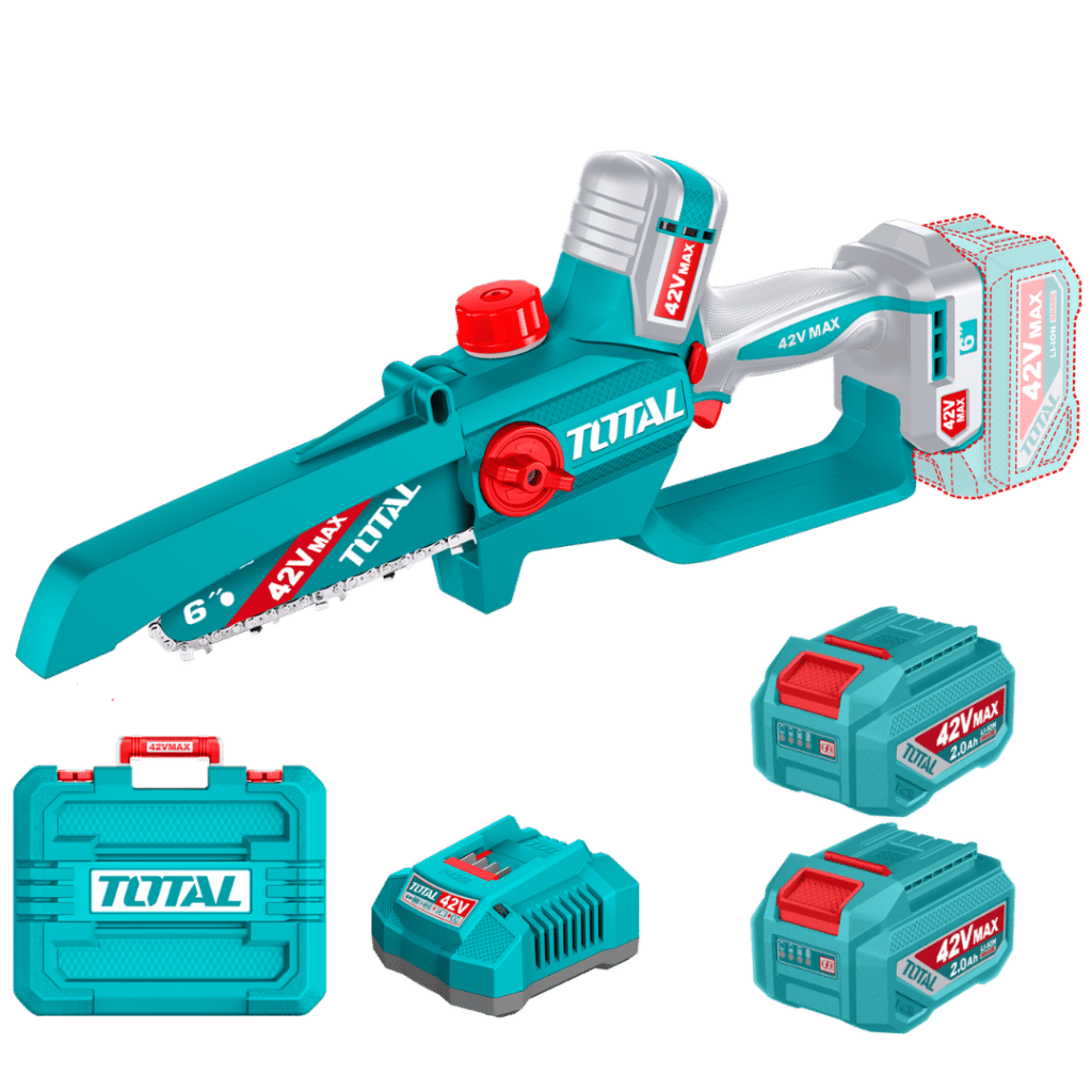 SIERRA DE CADENA LI-ION 42V 6» BLMOTOR 2X2.0AH + MALETIN INDUSTRIAL – TGSLI42681