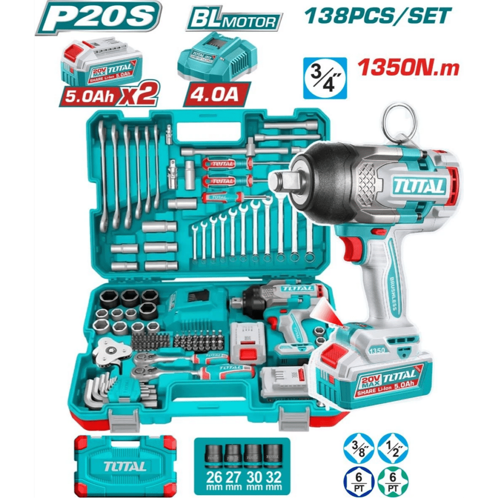 SET LLAVE IMPACTO 1350NM 2X5.0AH 138PCS INC. HERRAMIENTAS  MALETIN I – THKTHP41383