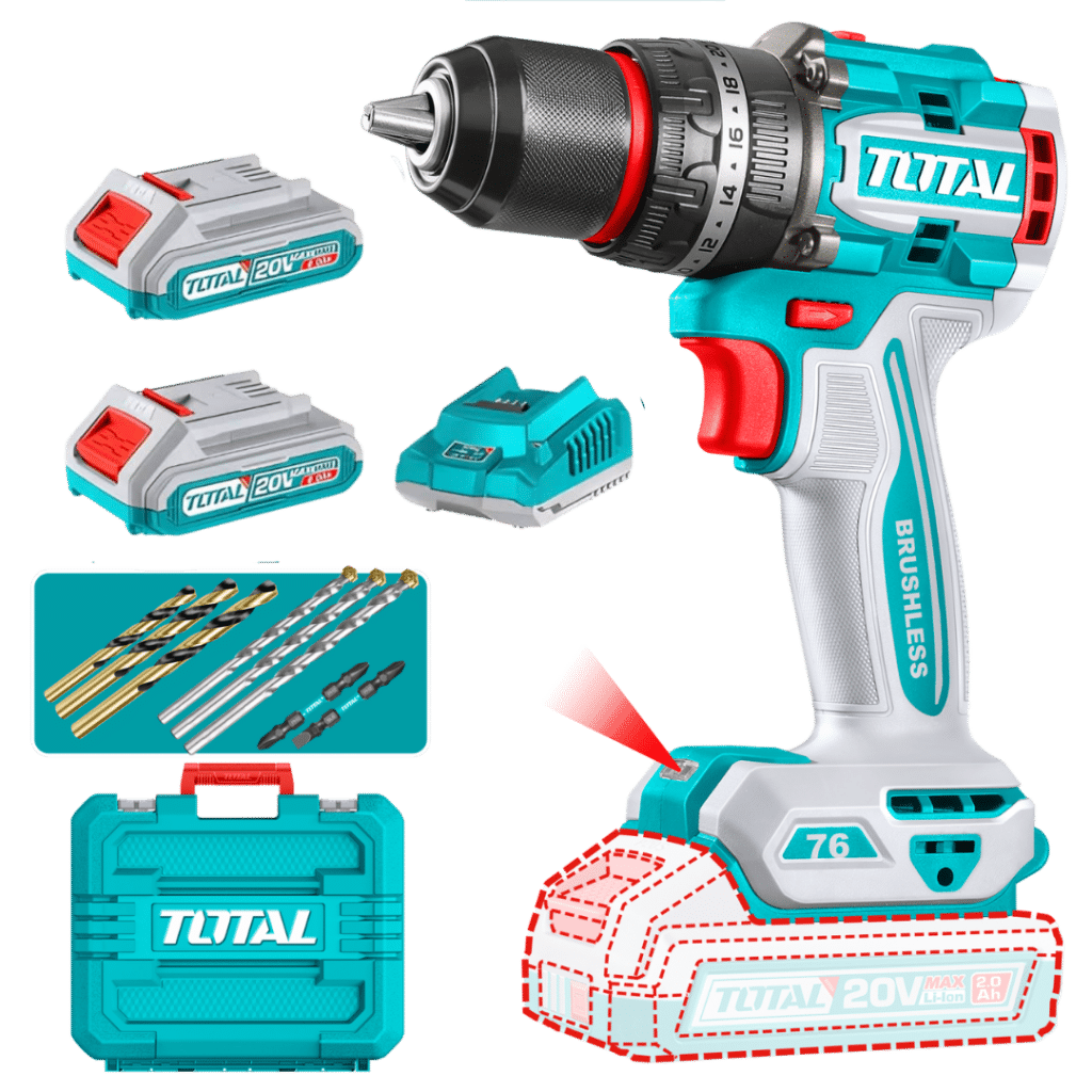 TALADRO PERCUTOR 20V BL 76NM 13MM 2X2.0AH +ACC MALETIN INDUSTRIAL – TIDLI207686
