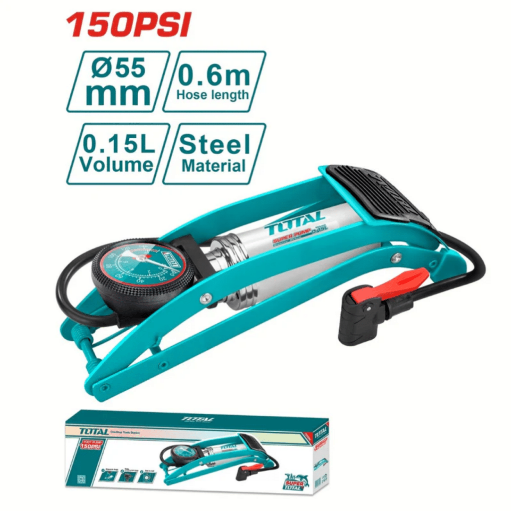 INFLADOR DE PEDAL 55X120MM MANGUERA 0.6M ACERO – TMPP5511