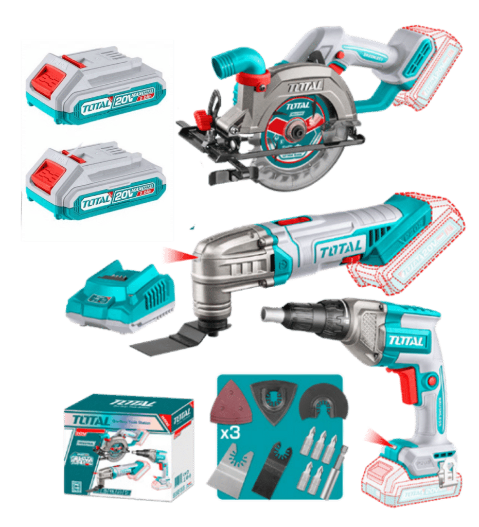 COMBO 20V 3 EN 1 SIERRA + MULTIHERRAMIENTA + TALADRO DRYWALL 2X2.0AH – TOSLI250382