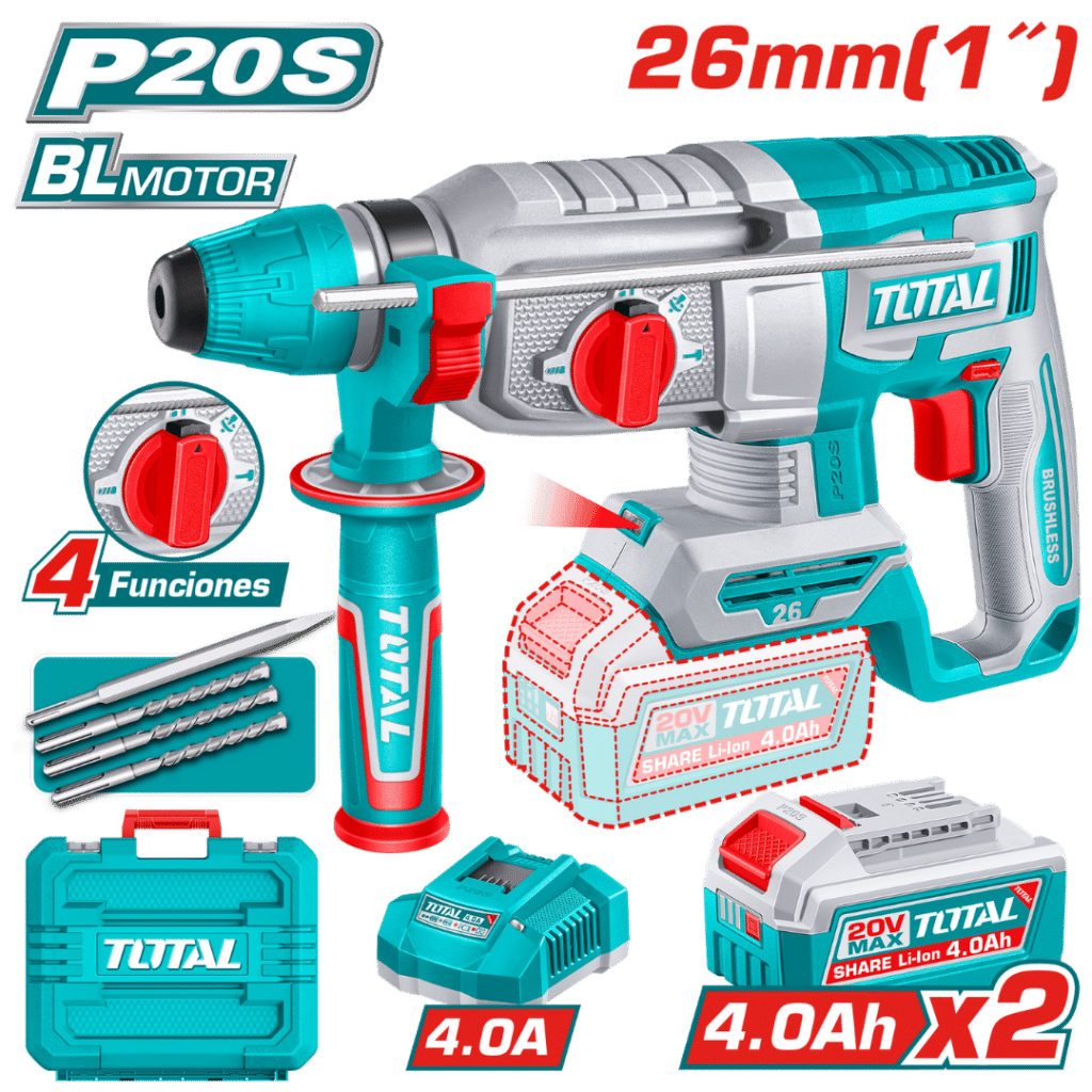 ROTOMARTILLO SDS+ 26MM 20V BL 2.5J 0-50000BPM 2X4.0AH 4FUN +ACC IND – TRHLI262085