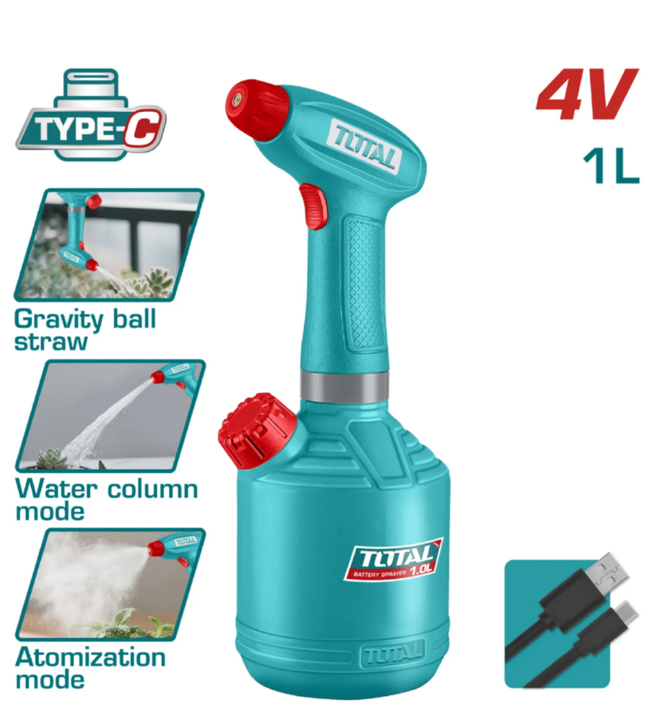 ROCIADOR INALAMBRICO RECARGABLE TYPE-C 4V 1 LITRO T:90MIN USB-C – TSPP3701