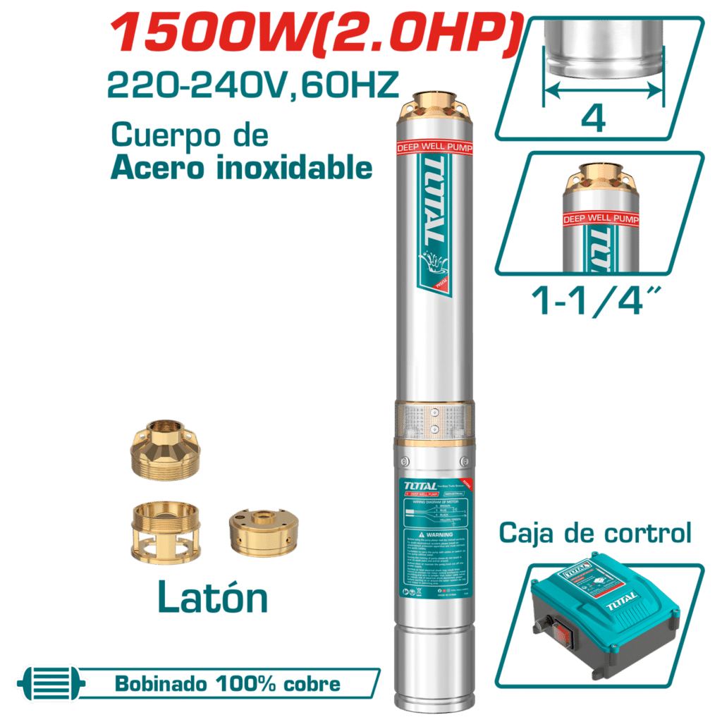 BOMBA SUMERGIBLE POZO 4» 2.0HP H:135M C:6.7M3/H ACERO INOX INC. CON – TWP515006-5