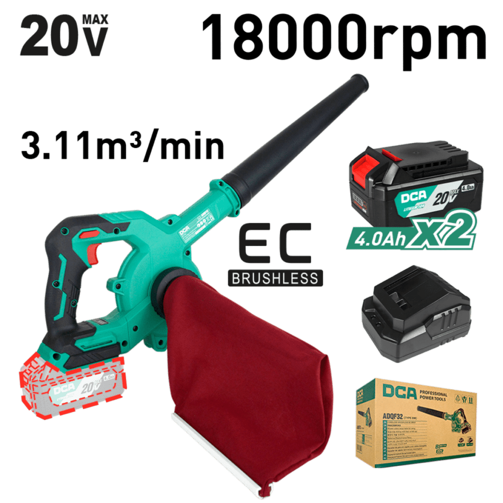 SOPLADOR 20V BRUSHLESS 18000/MIN 3.11M3/MIN 2X4.0AH BOX – ADQF32BM