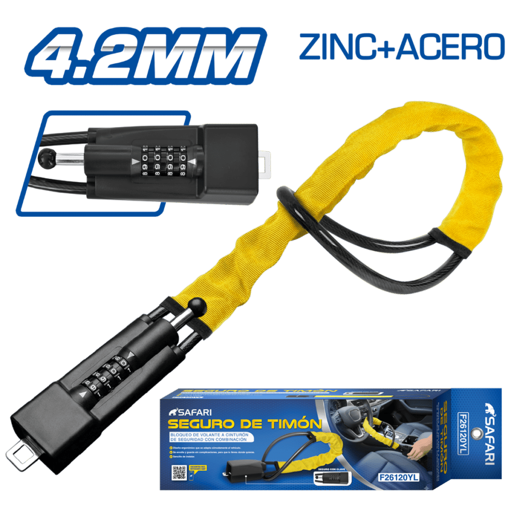 SEGURO DE TIMÓN CON CONTRASEÑA MAT:ZINC + ACERO 4.2MM FUERZA 9.0KN AMAR – F26120YL