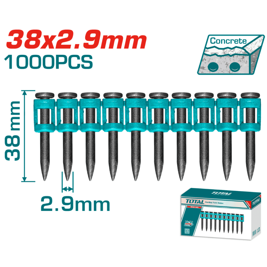 SET CLAVOS DISPARO CONTINUO 38X2.9MM 1000PCS ACERO 60 – TAC02381