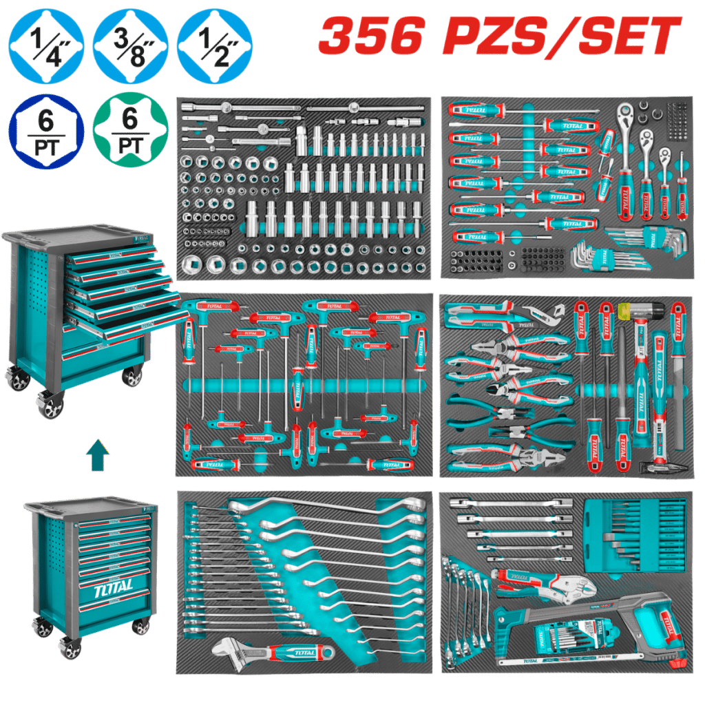 SET GABINETE 7 CAJONES + HERRAMIETNAS 356 PZS 765X465X976MM INDUSTRIAL – THPTCS73561