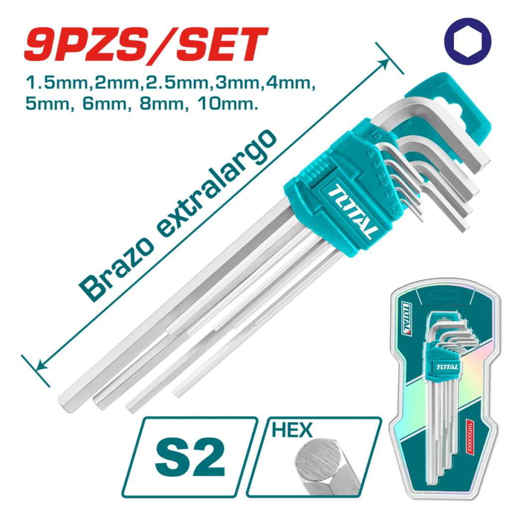 SET DE LLAVES ALLEN HEX 9PCS S2 1.5-10MM EXTRA BRAZO LARGO INDUSTRIAL – THT106192