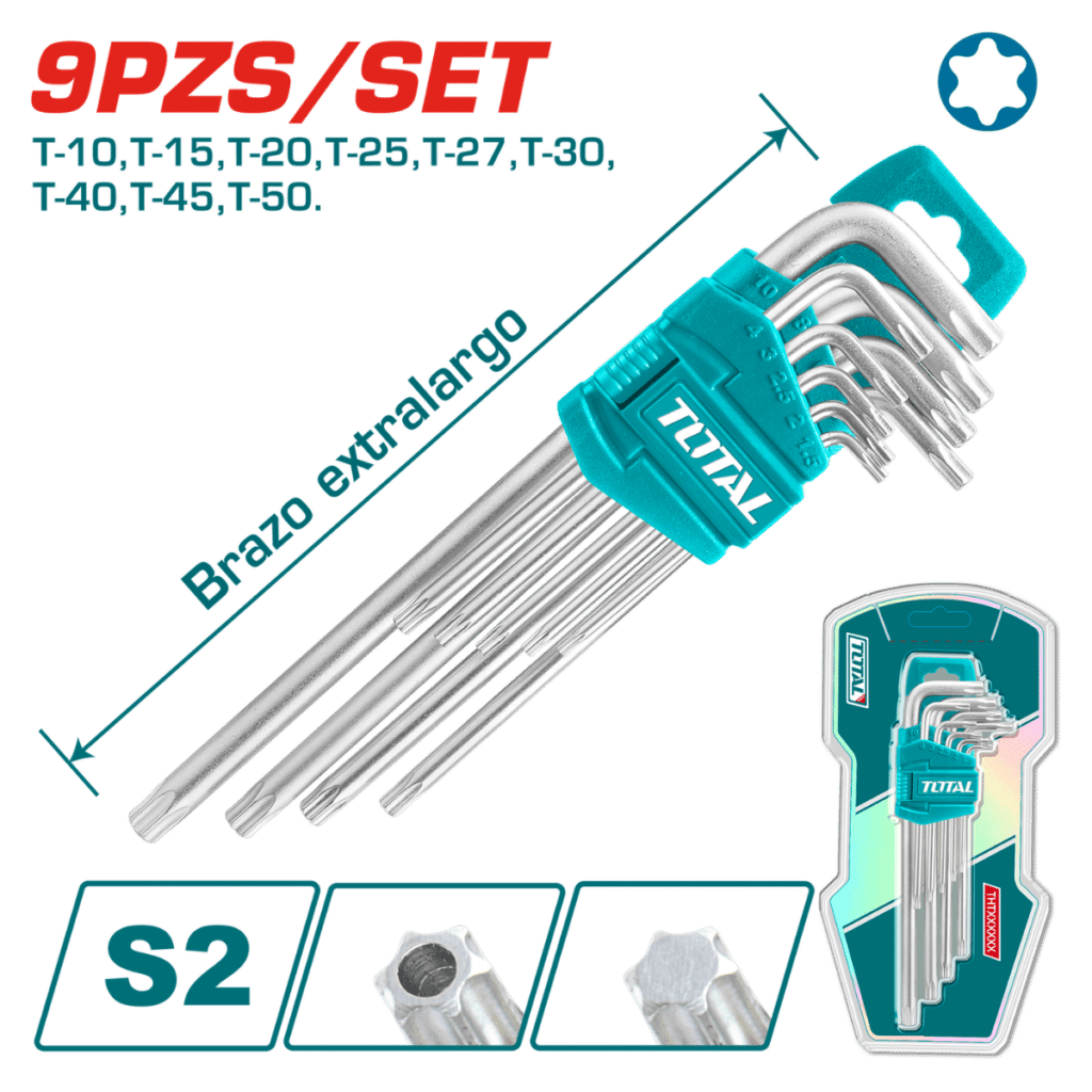 SET DE LLAVES TORX 9PCS S2 T10-T50 BRAZO LARGO INDUSTRIAL – THT106391