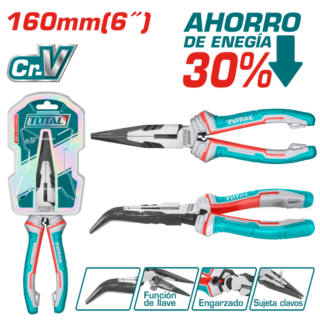 PINZA DE FUERZA PUNTA LARGA CURVA 6» 160MM CR-V / TPR MEJ: 30% INDUSTRIAL – THT24616S