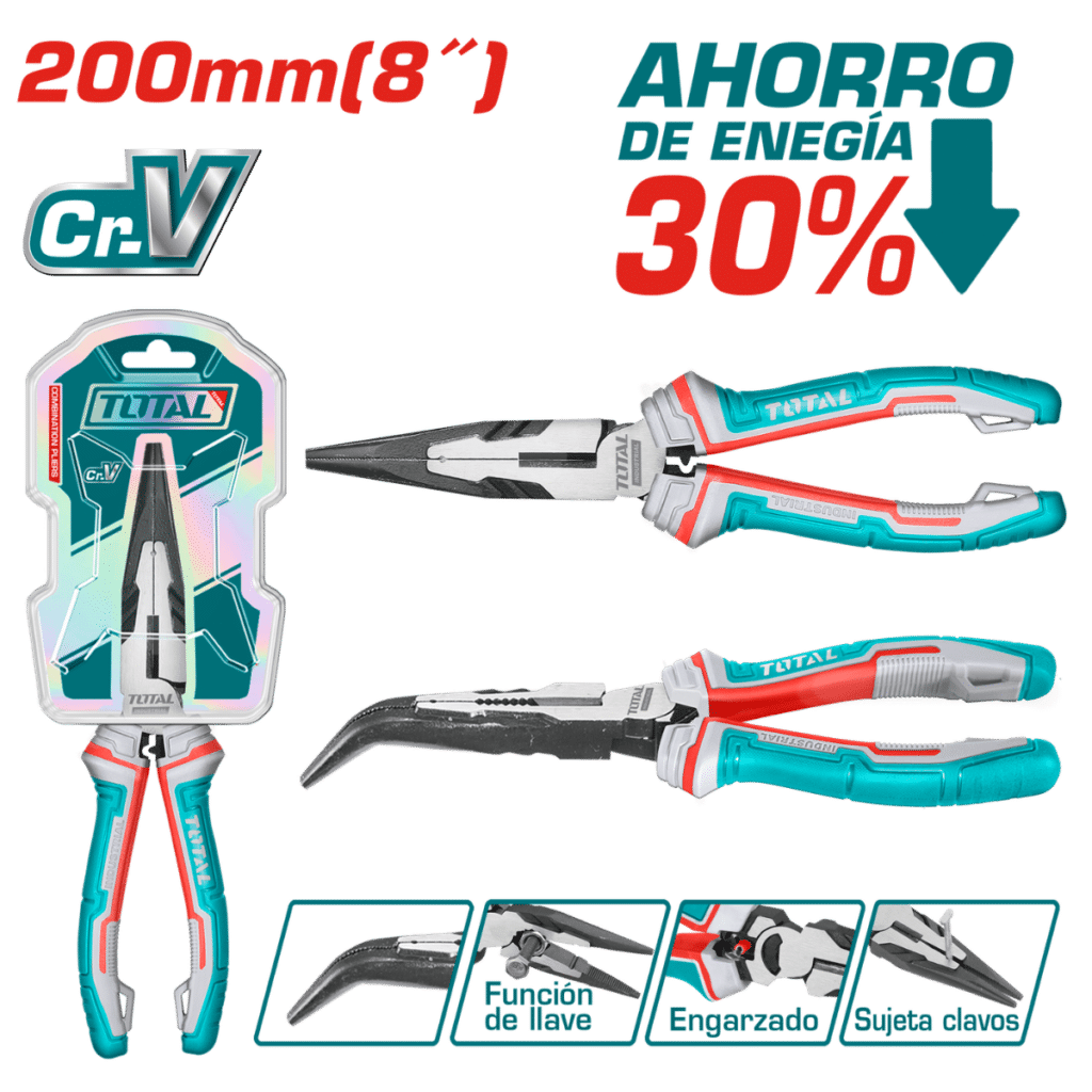PINZA DE FUERZA PUNTA LARGA CURVA 8» 200MM CR-V / TPR MEJ: 30% INDUSTRIAL – THT24816S