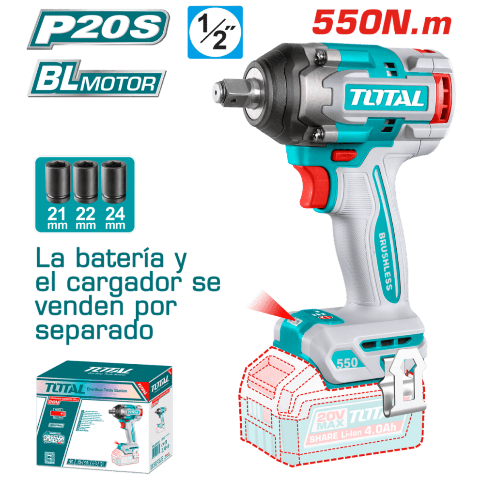 LLAVE IMPACTO BL 20V 550NM 1/2» 3500BPM INDUSTRIAL – TIWLI20551