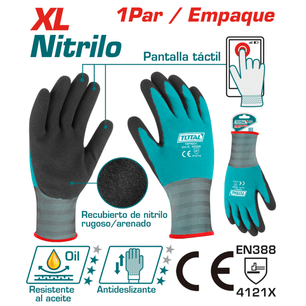 GUANTES DE SEGURIDAD NITRILO RECUBIERTOS XL – TSPTG01