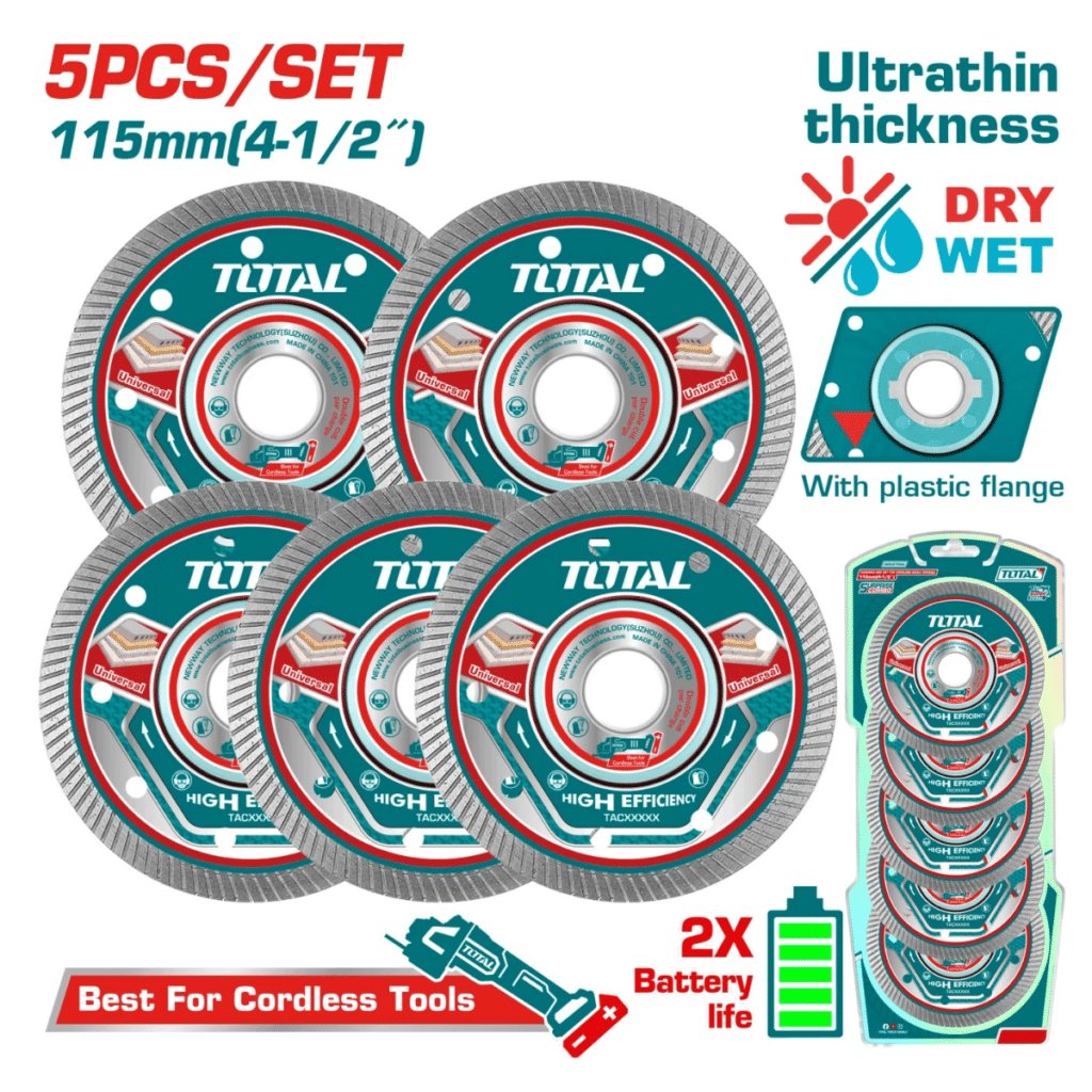 SET DISCOS DIAMANTADOS 5PCS  115MM ULTRA DELGADO 75CR1 1.4MM INDUSTRIA – TAC511155