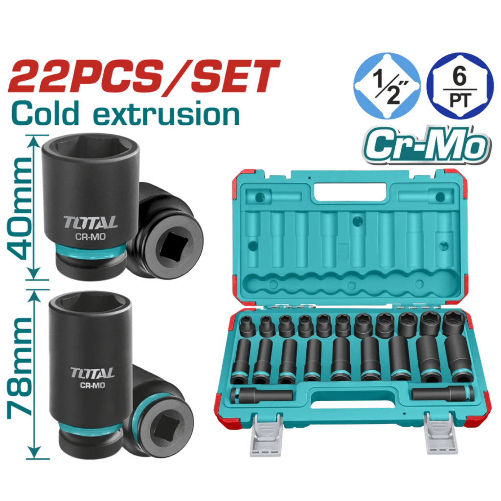 SET DADOS IMPACTO CORTO/LARGO 1/2» 2X(10-24)MM 22PCS CR-MO MALETIN – THKISD12221L