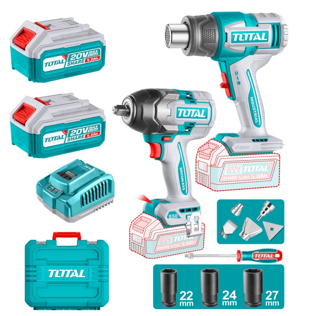 COMBO (2EN1) LLAVE IMP(850NM) + PIST.CALOR 2X5.0AH + ACC Y MALETIN I – TOSLI260381