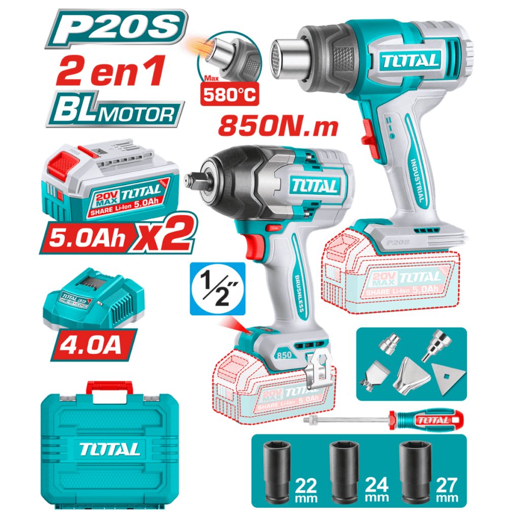 COMBO (2EN1) LLAVE IMP(850NM) + PIST.CALOR 2X5.0AH + ACC Y MALETIN I – TOSLI260381
