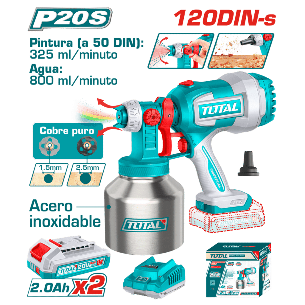 PISTOLA PINTAR 20V 800ML/MIN 120DIN-S CAP:1000ML TANQUE METAL 2×2.0A – TSGLI200414