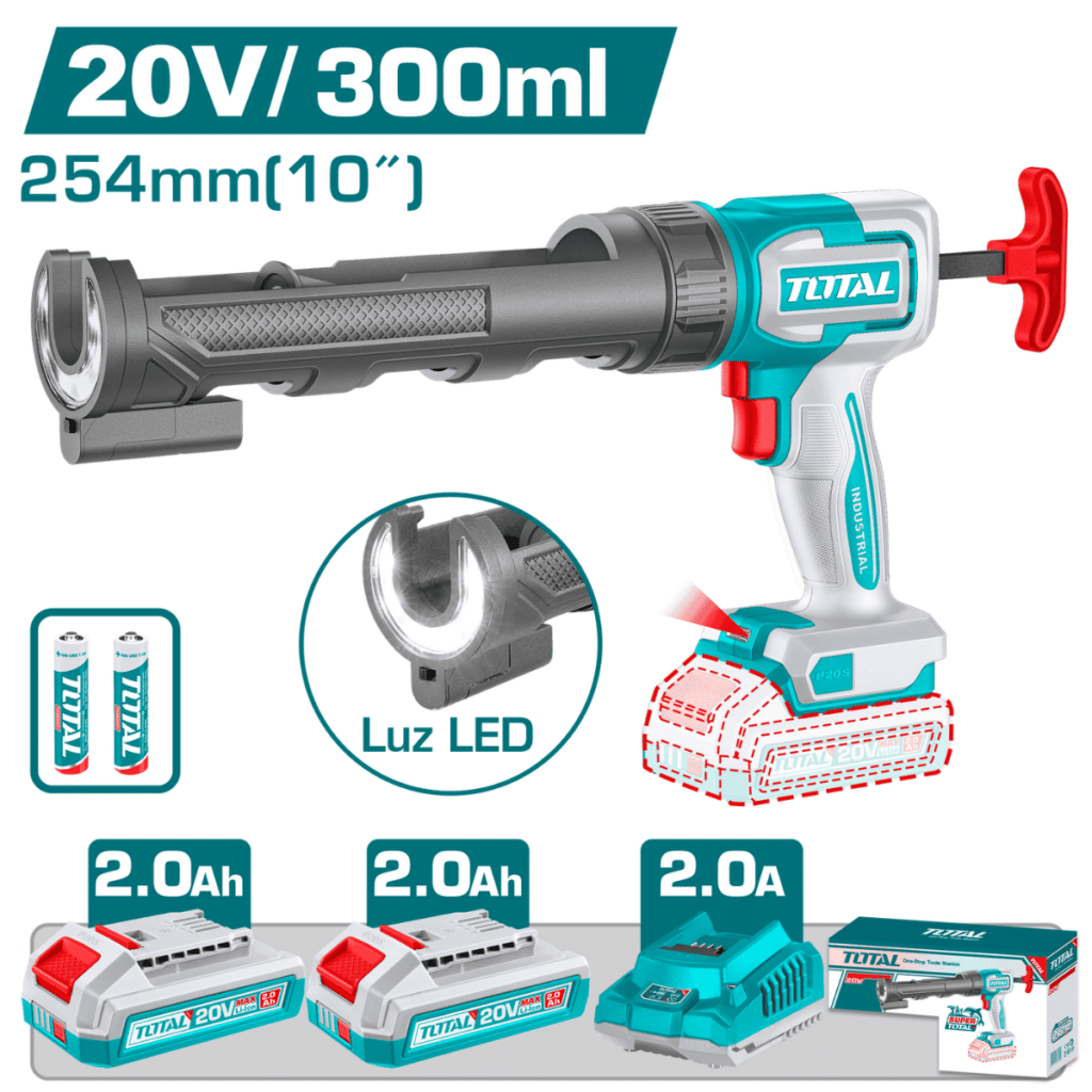 PISTOLA DE CALAFATEO 20V 2800N 10» V:0.7-5.0MM/S LED 2X2.0AH INDUSTRIAL – TCGLI20021
