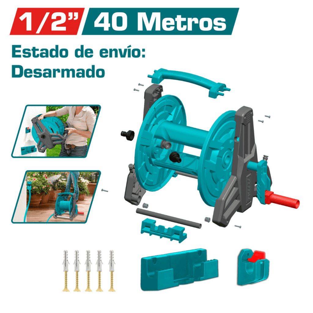 CARRETE SIN MANGUERA CAP: 40M (1/2») MANGO PLEGABLE – THHR40121