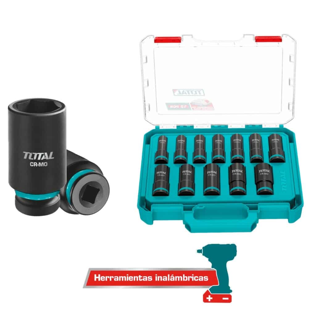 SET DADOS IMPACTO LARGO 1/2» 10-24MM 12PCS CR-MO MALETIN INDUSTRIAL  TOTAL – THKISD12126L