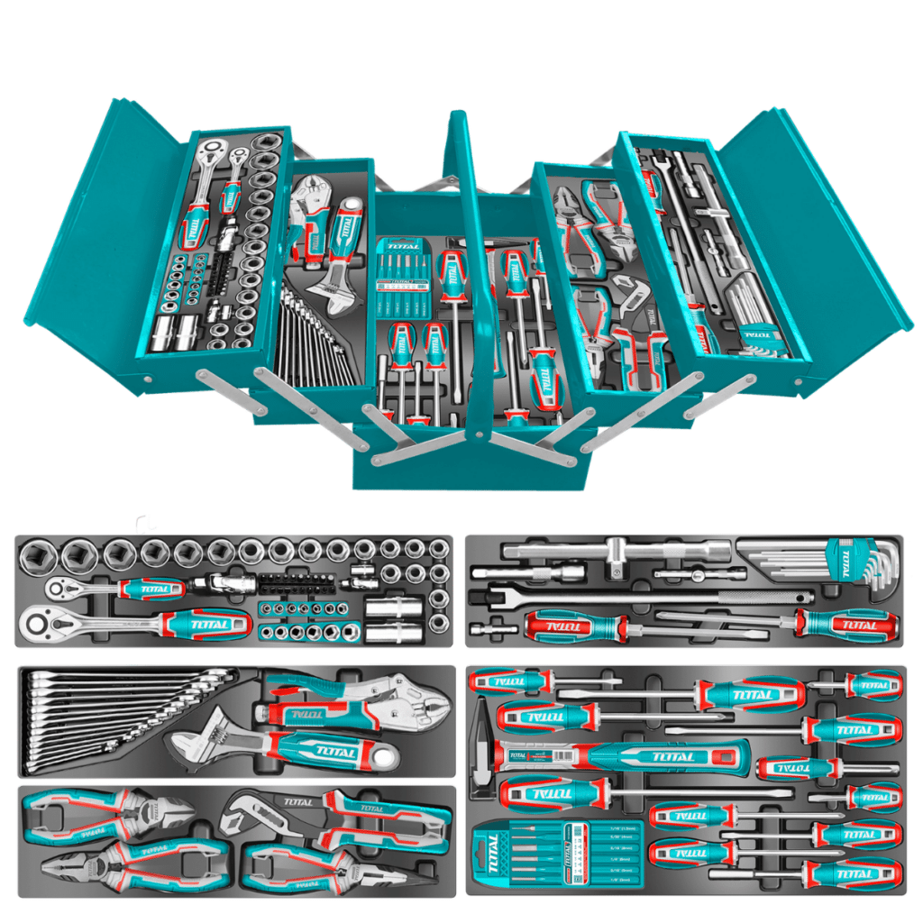 SET HERRAMIENTAS MANUALES 116PCS ESTUCHE METALICO 500X265X230 DESPLEGABLE INDUSTRIAL – THTCS351167
