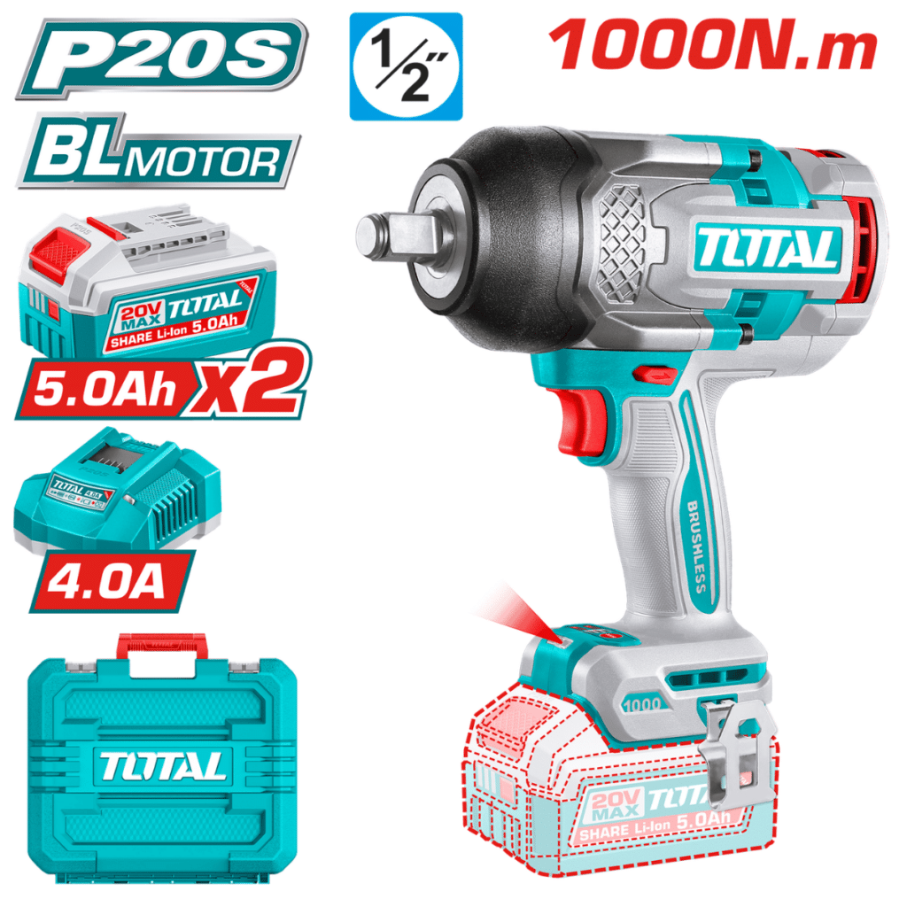 LLAVE IMPACTO 20V BL 1000NM 1/2» 2200BPM 2X5.0AH MALETIN INDUSTRIAL – TIWLI20100
