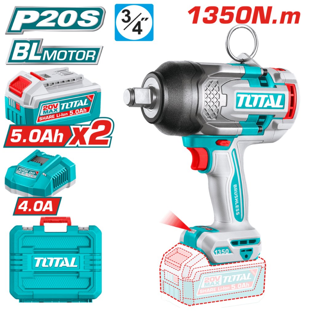 LLAVE IMPACTO 20V BL 1350NM 3/4» 2200BPM 2X5.0AH MALETIN INDUSTRIAL – TIWLI201356