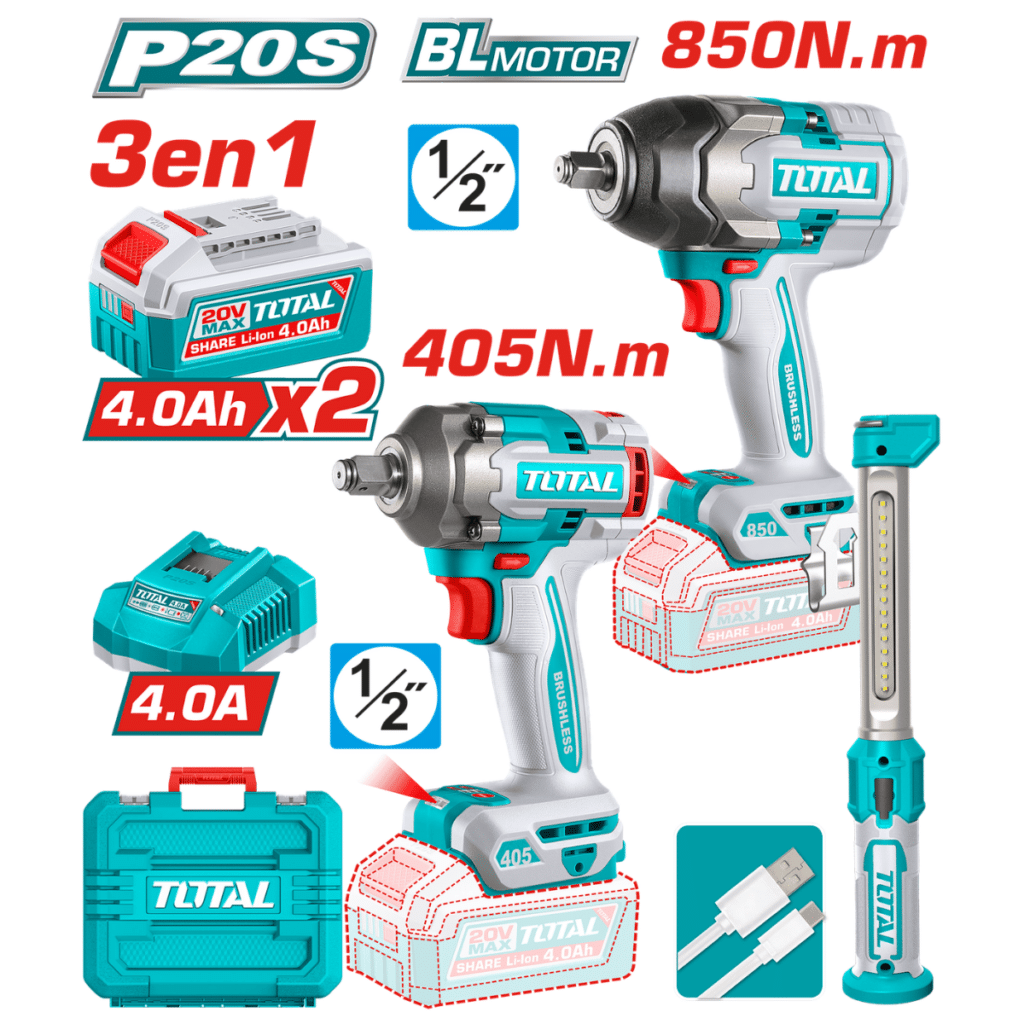 COMBO (3EN1) 20V LLA.IMP(850NM)+(405NM+LINTERNA 2X4.0AH INC MALETIN INDUSTRIAL – TOSLI260285