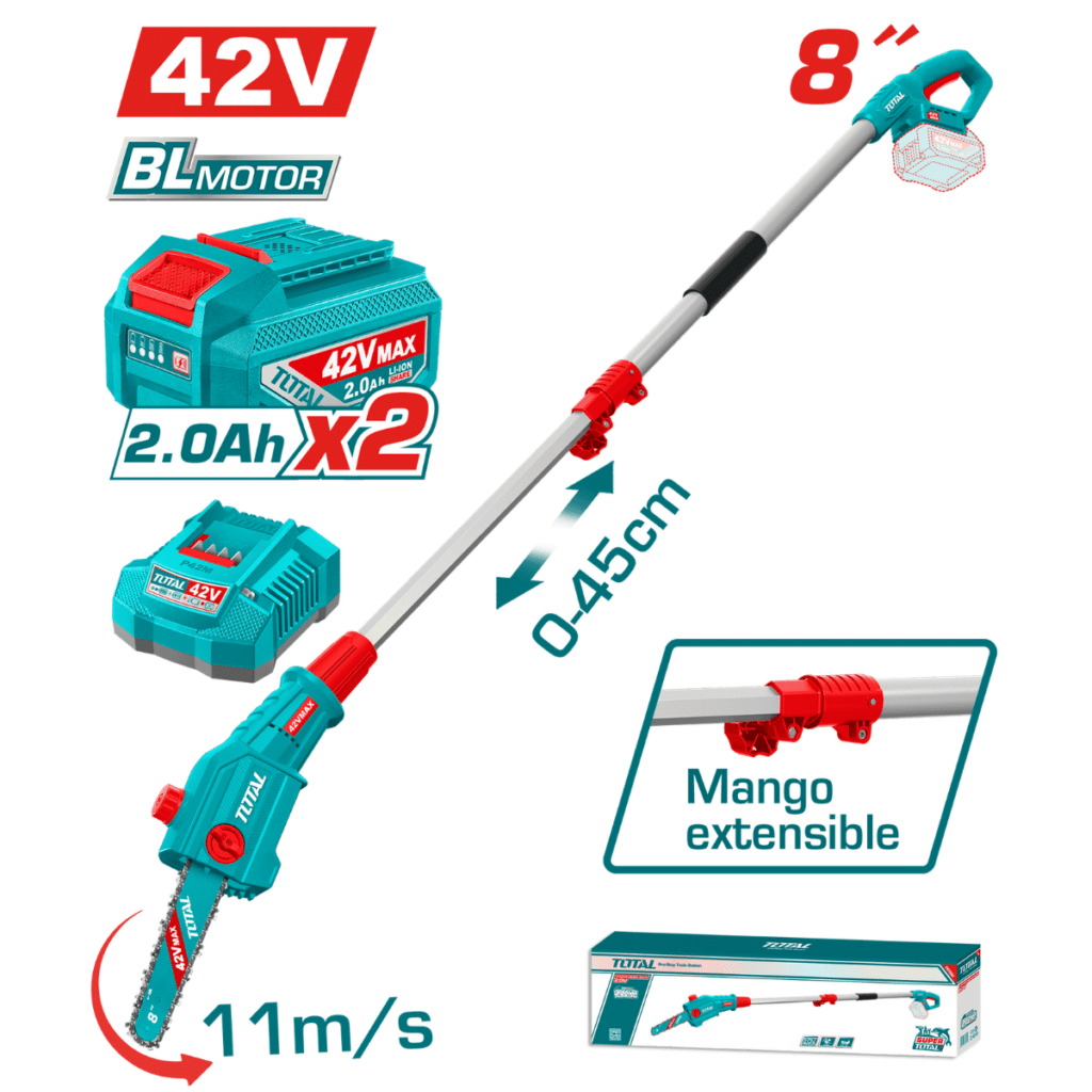 SIERRA PODADORA TELESCOPICA 42V BL MOTOR 8» LONG: 2M 2X2.0AH INDUSTRIAL – TPSLI42281