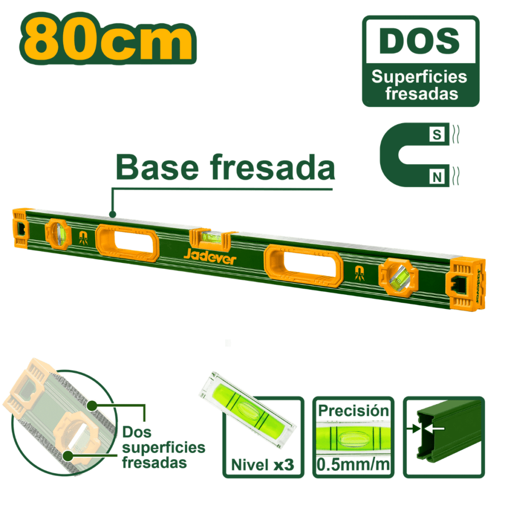 NIVEL BURBUJA 80CM B:3 AL 1.5MM PRES:0.5MM MAGNETICO – JDSL3G80