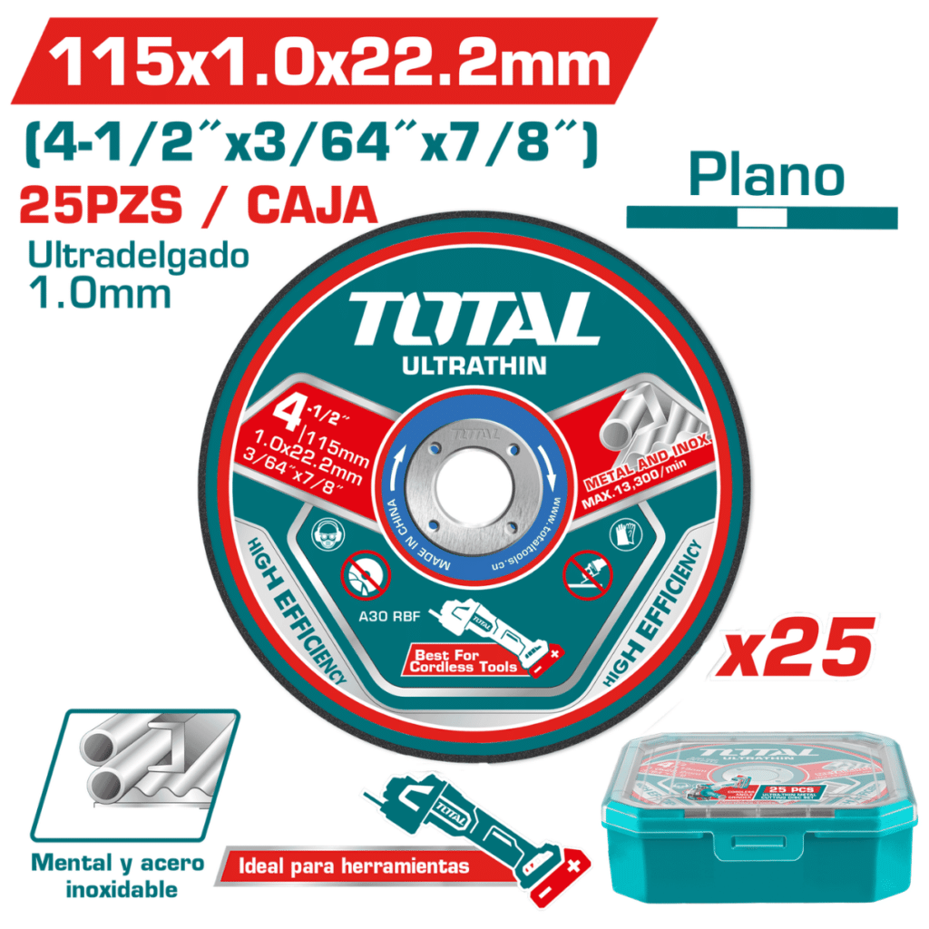 SET DISCO ULTRA-DELGADO 115X1.0X22.2MM 25PCS METAL +ESTUCHE INDUSTRIAL – TAC1025115