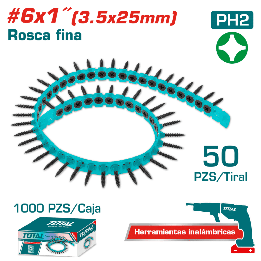 TIRAS DE TORNILLOS 1000PCSXCAJA #6 X1» (3.5X25MM) PH2 PARA DRYWALL – TAC920251