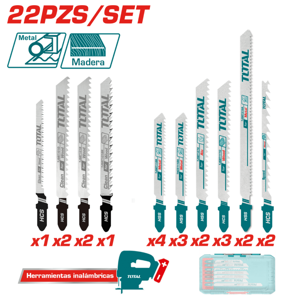 SET DE HOJAS PARA CALADORA 20V 22PCS INC ESTUCHE – TACSDL62201