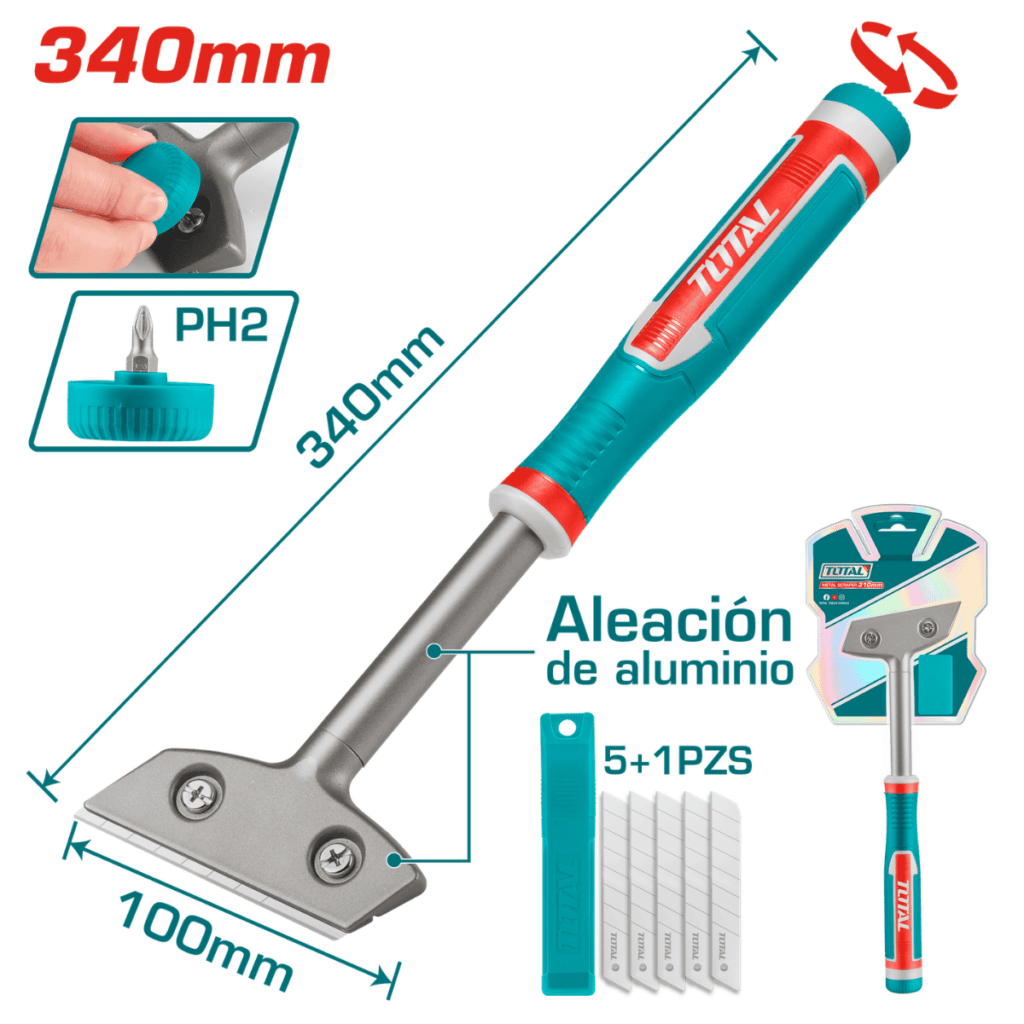 RASPADOR METALICO ALUMINIO 340MM HOJA: 10MM + 6PCS SK5 INDUSTRIAL – TGS3088