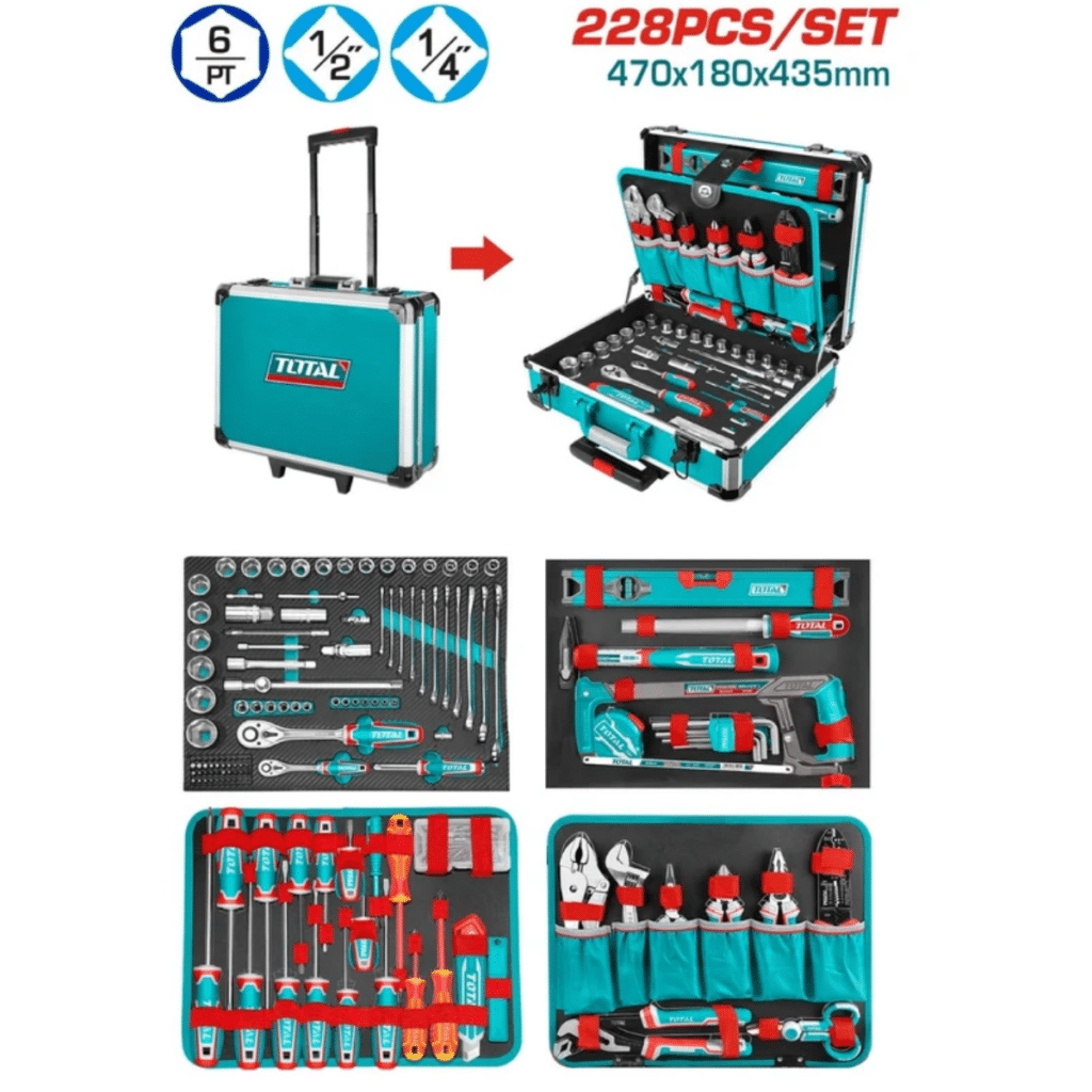 SET 228PCS HERRAMIENTAS MANUALES INC MALETIN 470X180X435MM INDUSTRIAL – THKTHP62287