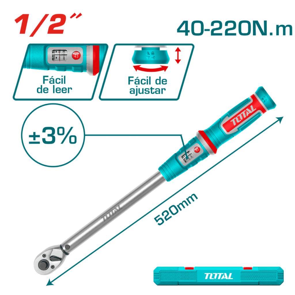 TORQUIMETRO 1/2» 40-220NM +_3% L:520MM + ESTUCHE INDUSTRIAL – THPTW1220N6