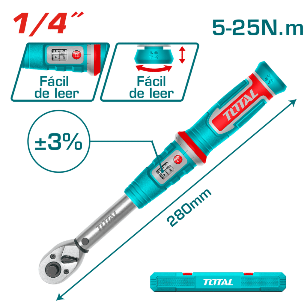 TORQUIMETRO 1/4» 5-25NM +_3% L:280MM + ESTUCHE INDUSTRIAL – THPTW1425N8
