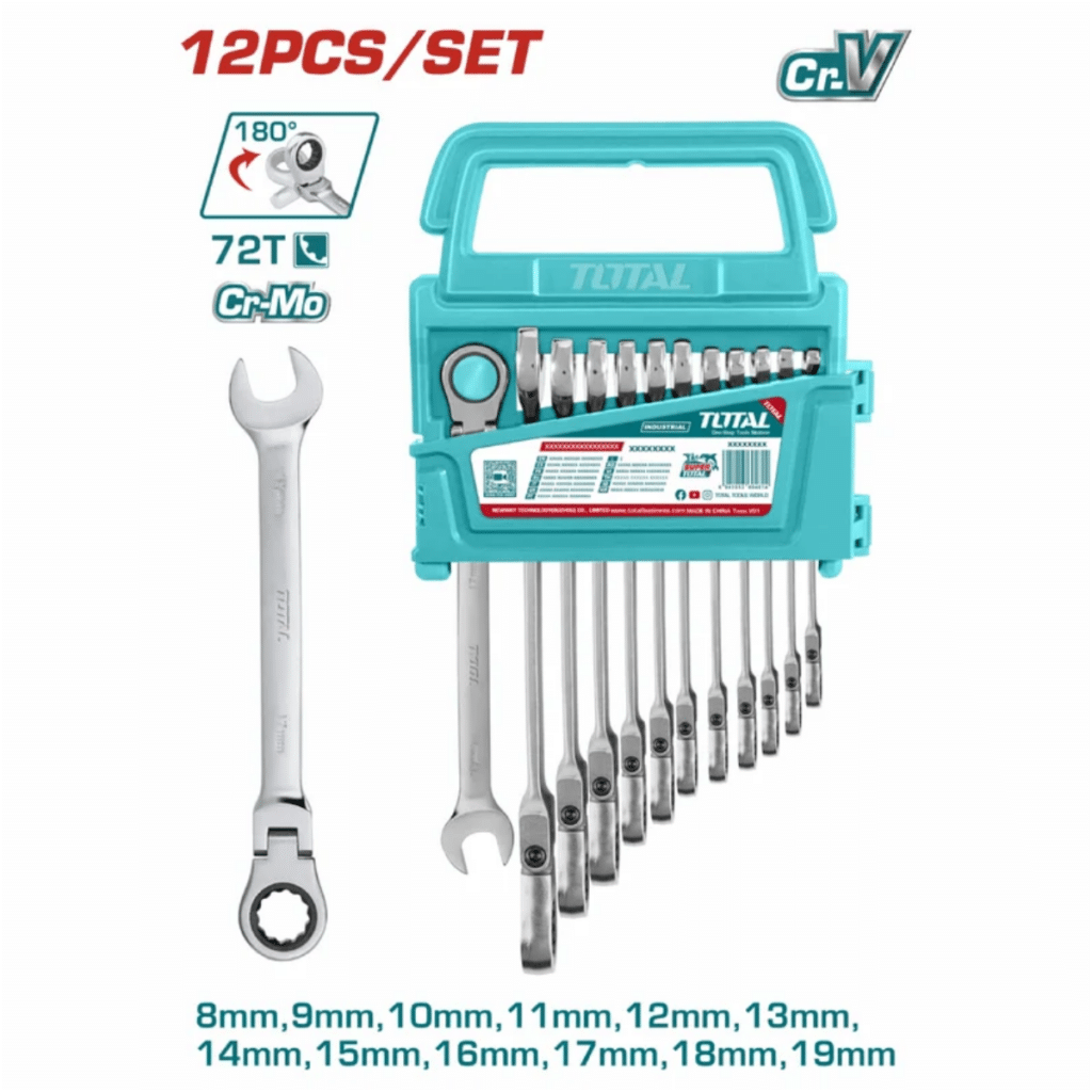 SET LLAVES RATCHET 12PCS CR.V+CR-MO 72T 8-19MM COLGADOR PLASTICO INDUSTRIAL – THT102RK5126