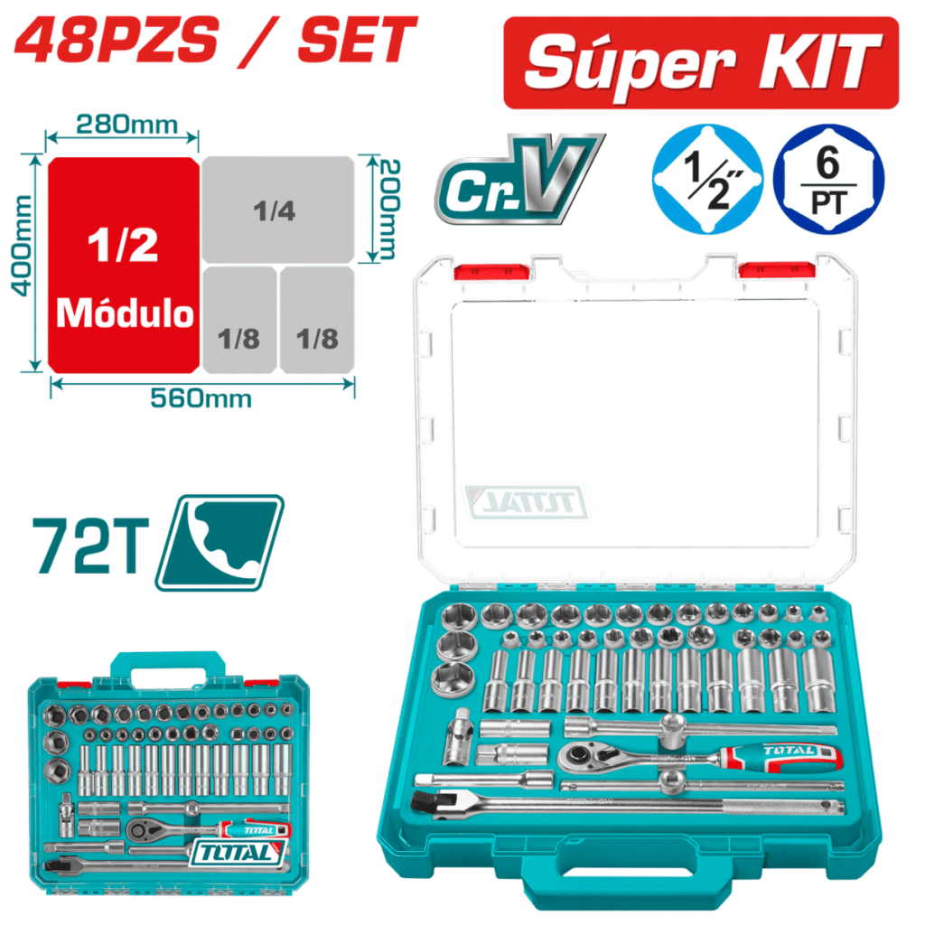 SET RACHET 1/2 + SOCKET + ACC CR-V ACERO 48PCS MALETIN MODULAR IND. – THT121486