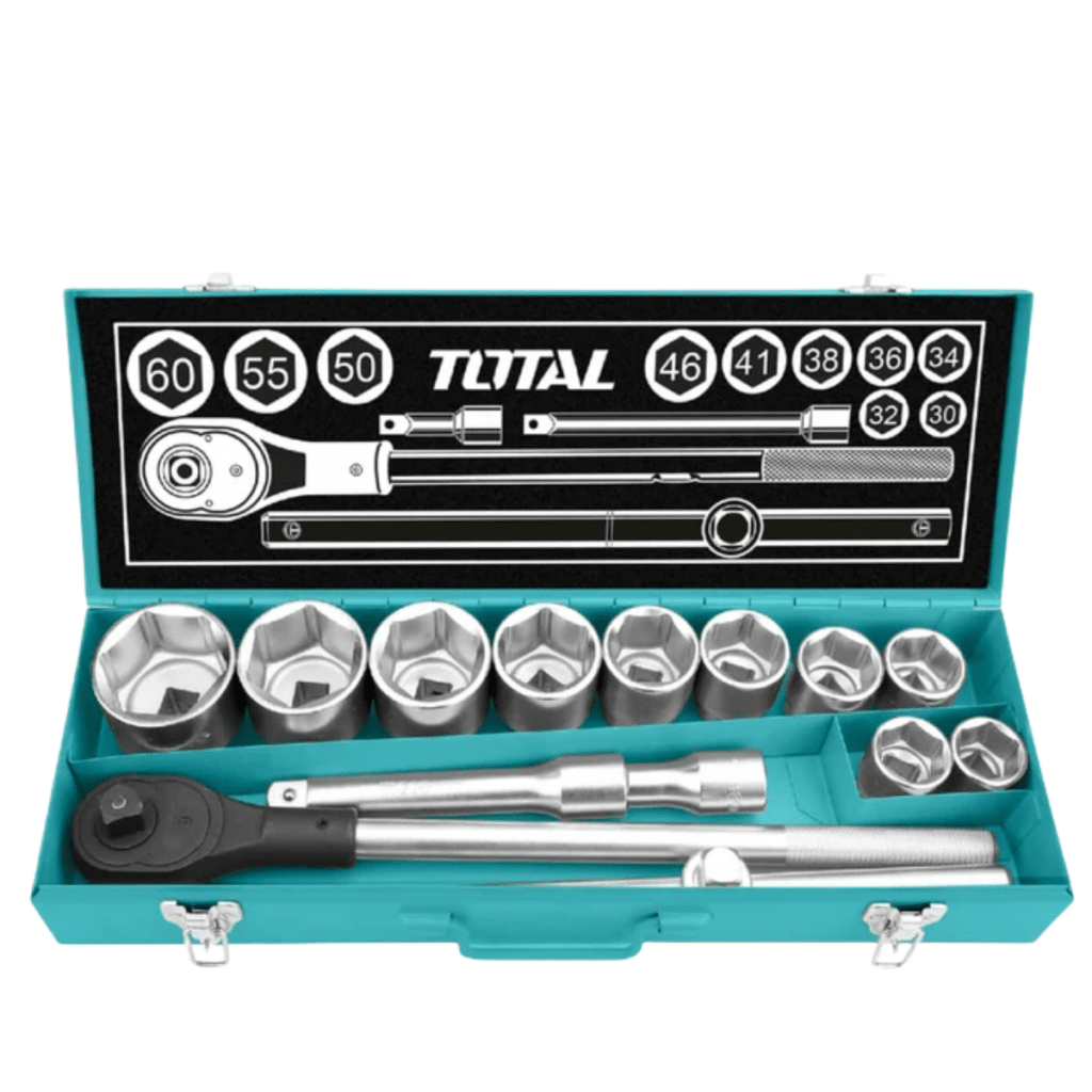 SET RACHET 15PCS 3/4» 6PT CR.V MALETIN METALICO INDUSTRIAL – THT341151