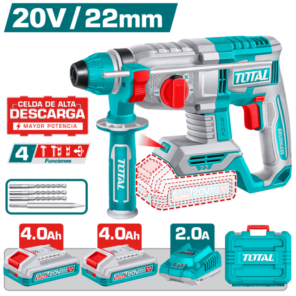 ROTOMARTILLO SDS+ 22MM 20V BL 2.0J 0-5400BPM 4F 2X4.0AH STC +ACC INDUSTRIAL – TRHLI222085